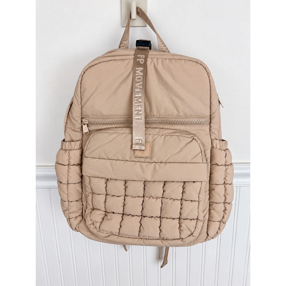 Free People Quilted Backpack Beige Puffer Daypack